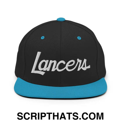 Lancers School Mascot Script Snapback Hat Black Teal