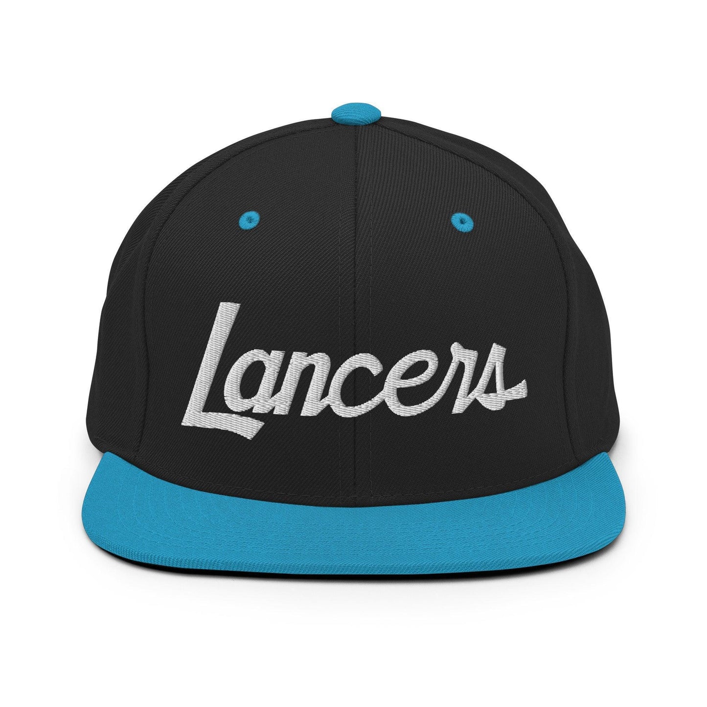 Lancers School Mascot Script Snapback Hat Black Teal