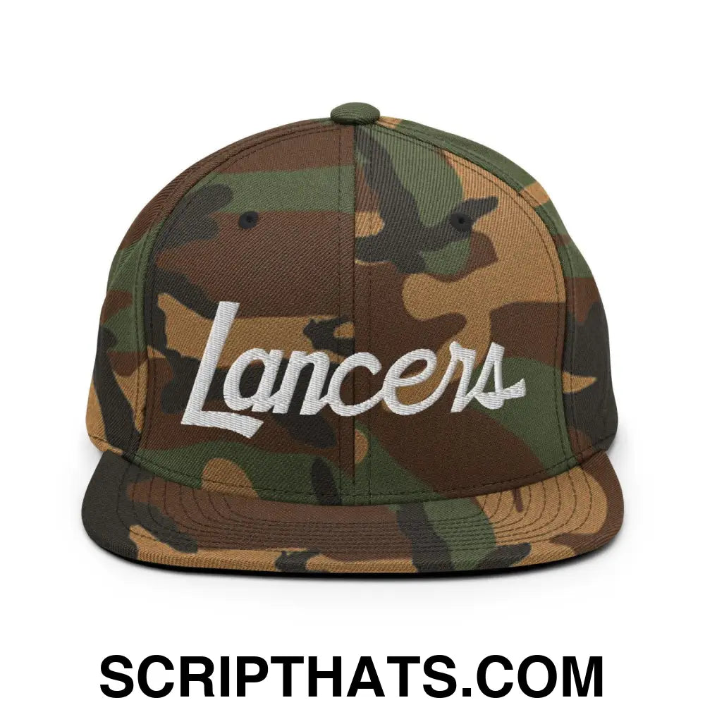 Lancers School Mascot Script Snapback Hat Green Camo