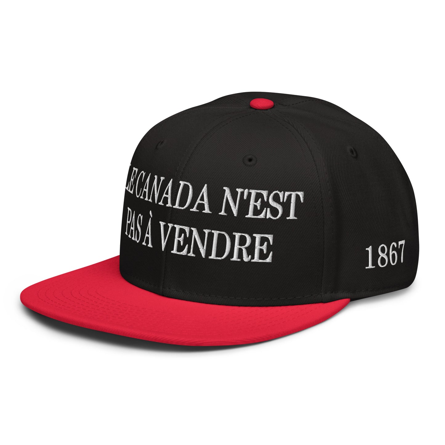 Le Canada n'est pas à Vendre Canada is not for Sale 1867 Flag Embroidered Flat Bill Brim Snapback Hat Black