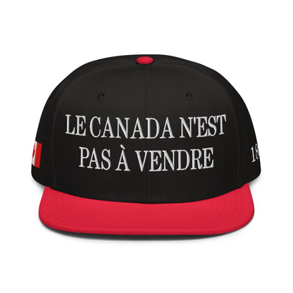 Le Canada n'est pas à Vendre Canada is not for Sale 1867 Flag Embroidered Flat Bill Brim Snapback Hat Black