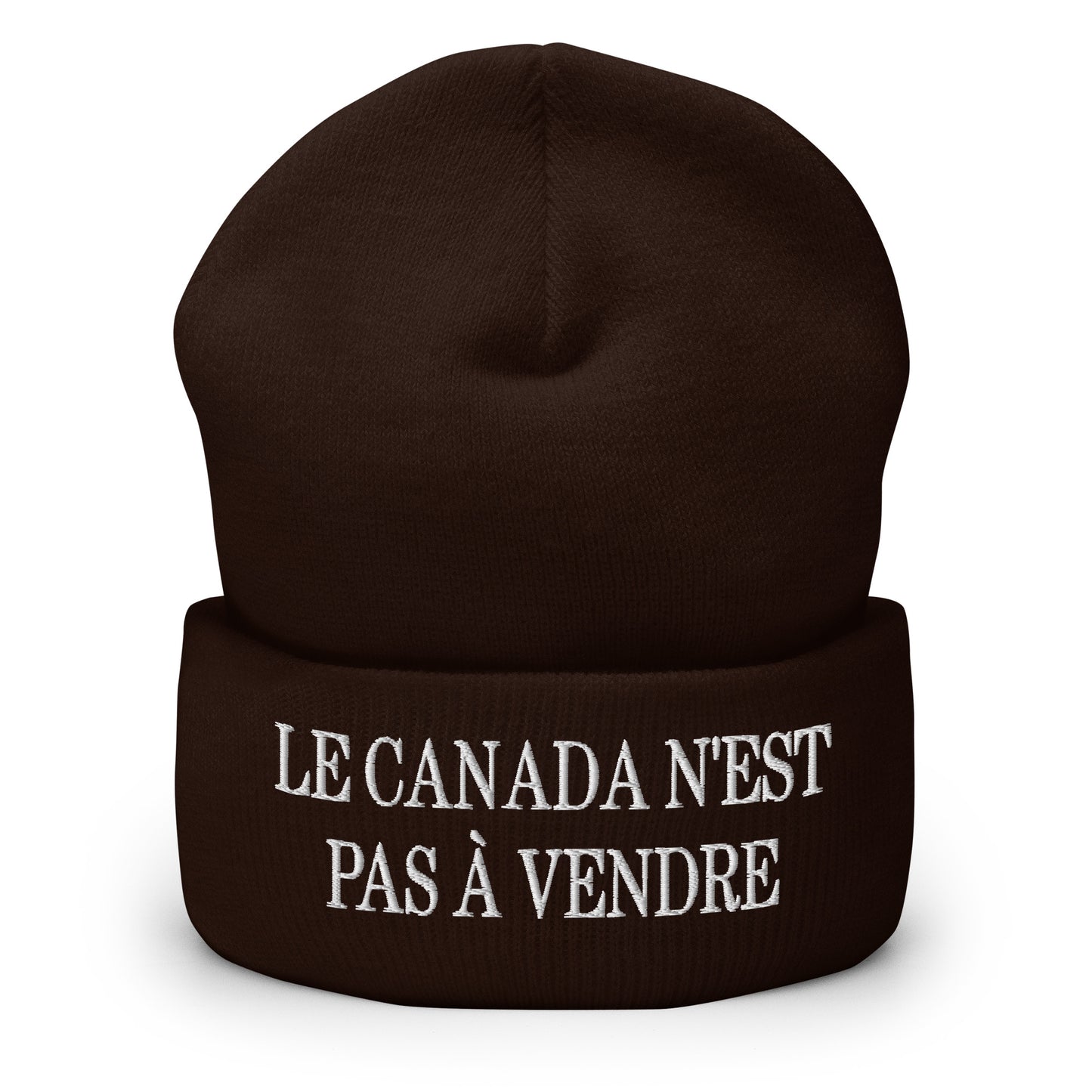 Le Canada n'est pas à Vendre Canada is not for Sale Embroidered Knit Cuffed Beanie Brown