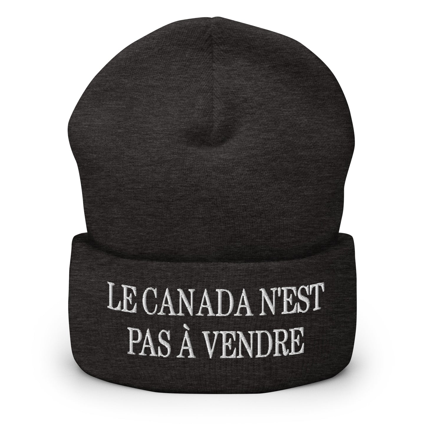 Le Canada n'est pas à Vendre Canada is not for Sale Embroidered Knit Cuffed Beanie Dark Grey