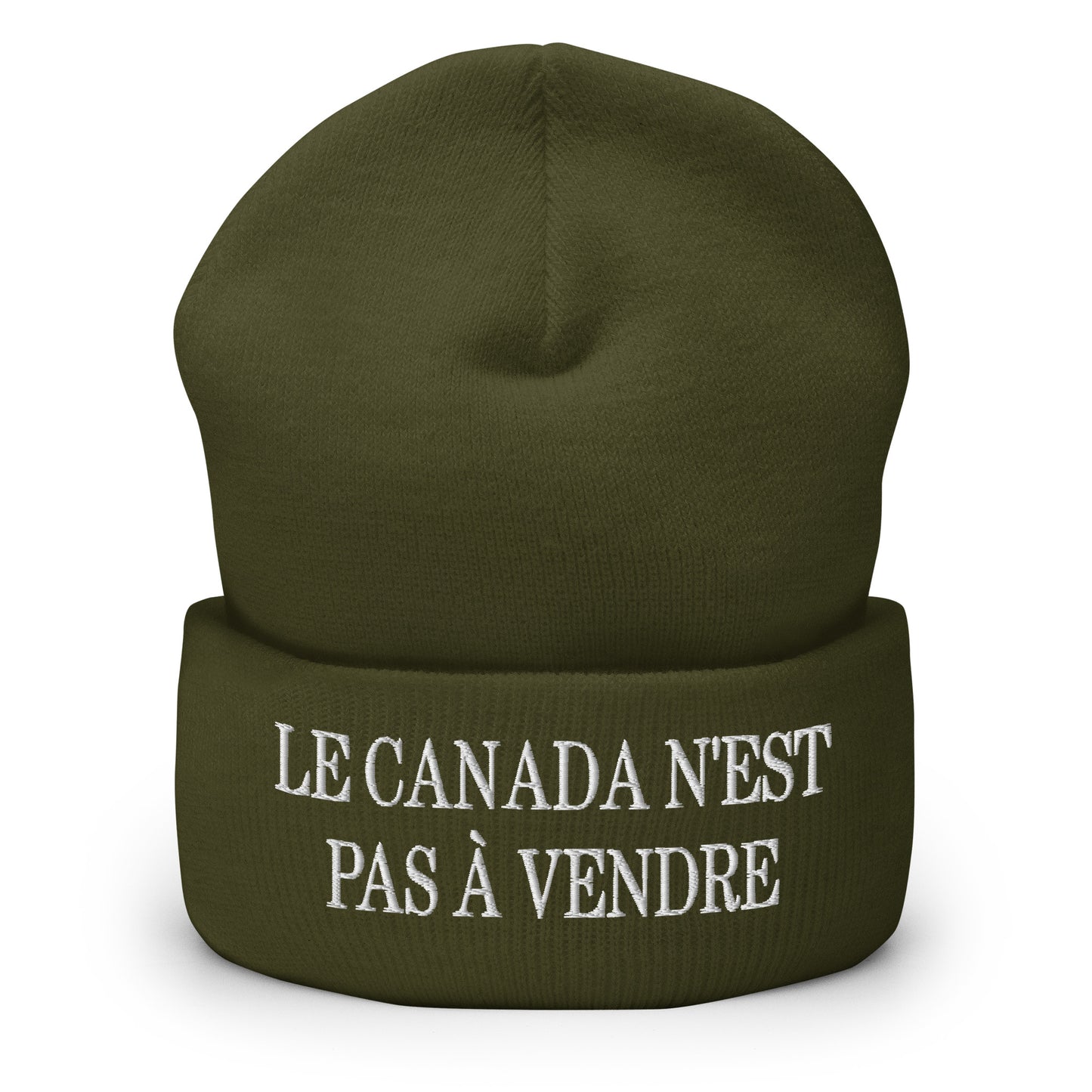 Le Canada n'est pas à Vendre Canada is not for Sale Embroidered Knit Cuffed Beanie Olive