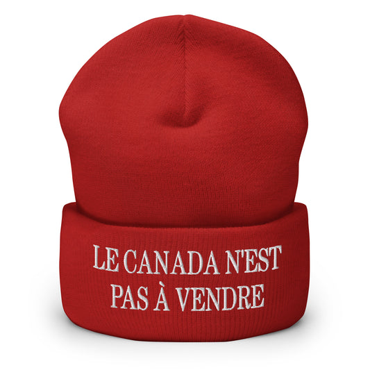 Le Canada n'est pas à Vendre Canada is not for Sale Embroidered Knit Cuffed Beanie Red