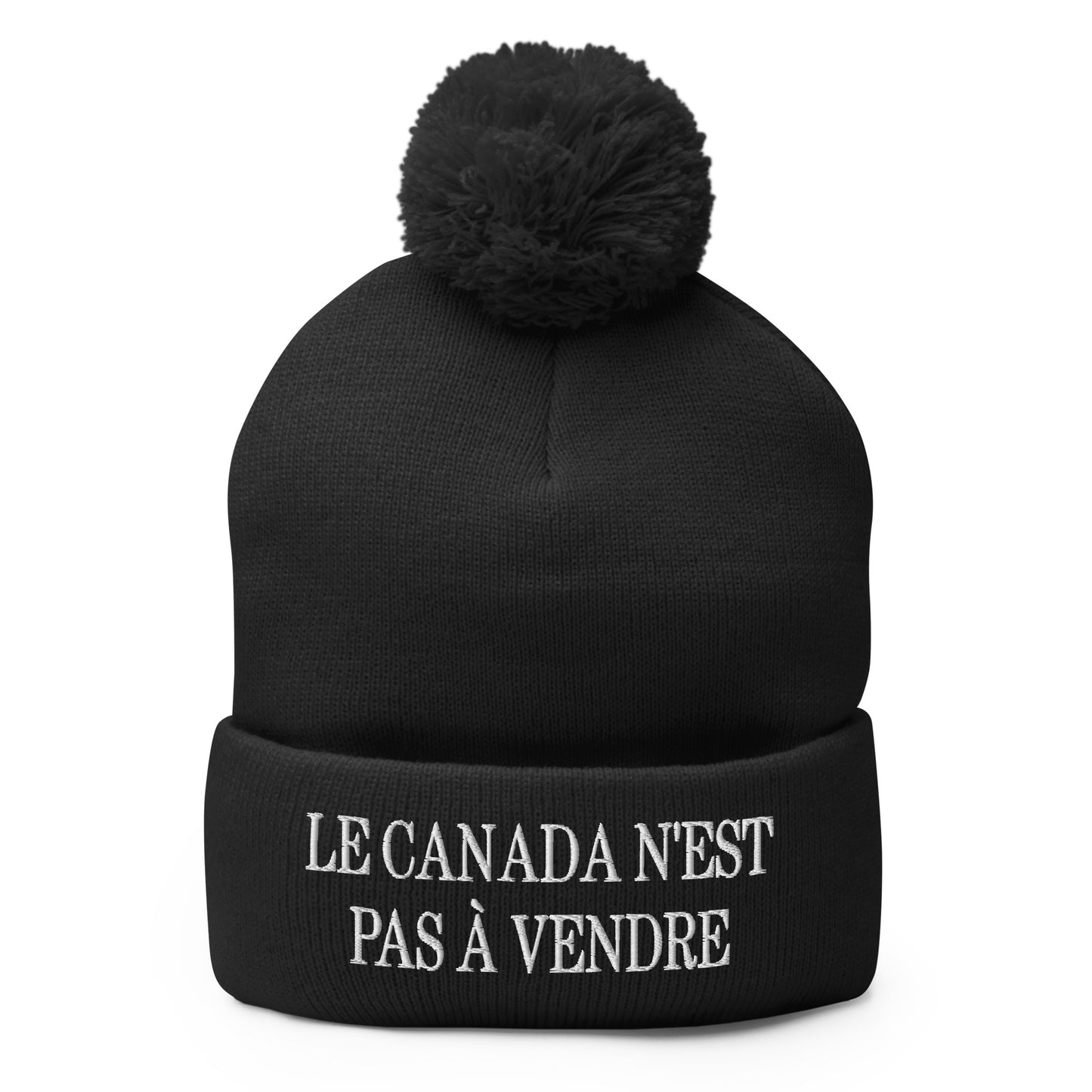 Le Canada n'est pas à Vendre Canada is not for Sale Embroidered Knit Pom Pom Beanie Black