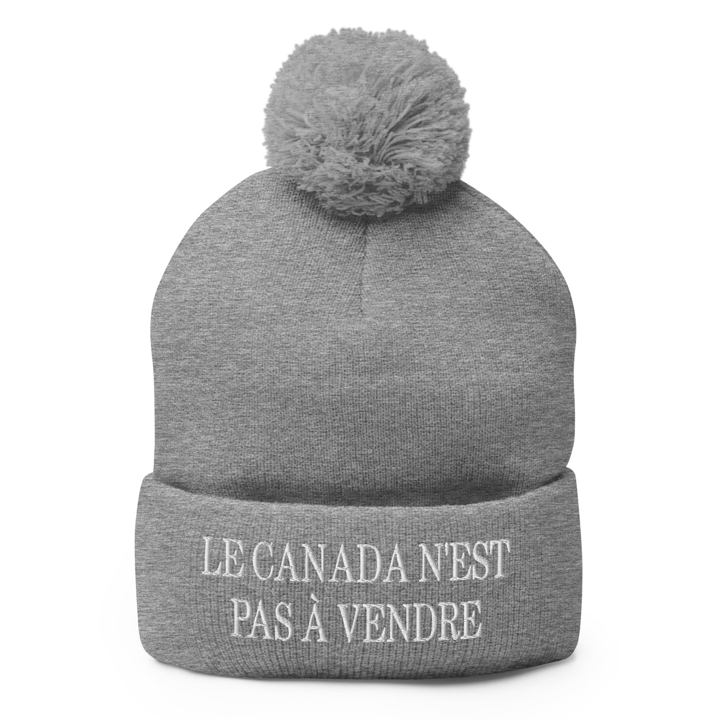 Le Canada n'est pas à Vendre Canada is not for Sale Embroidered Knit Pom Pom Beanie Heather Grey