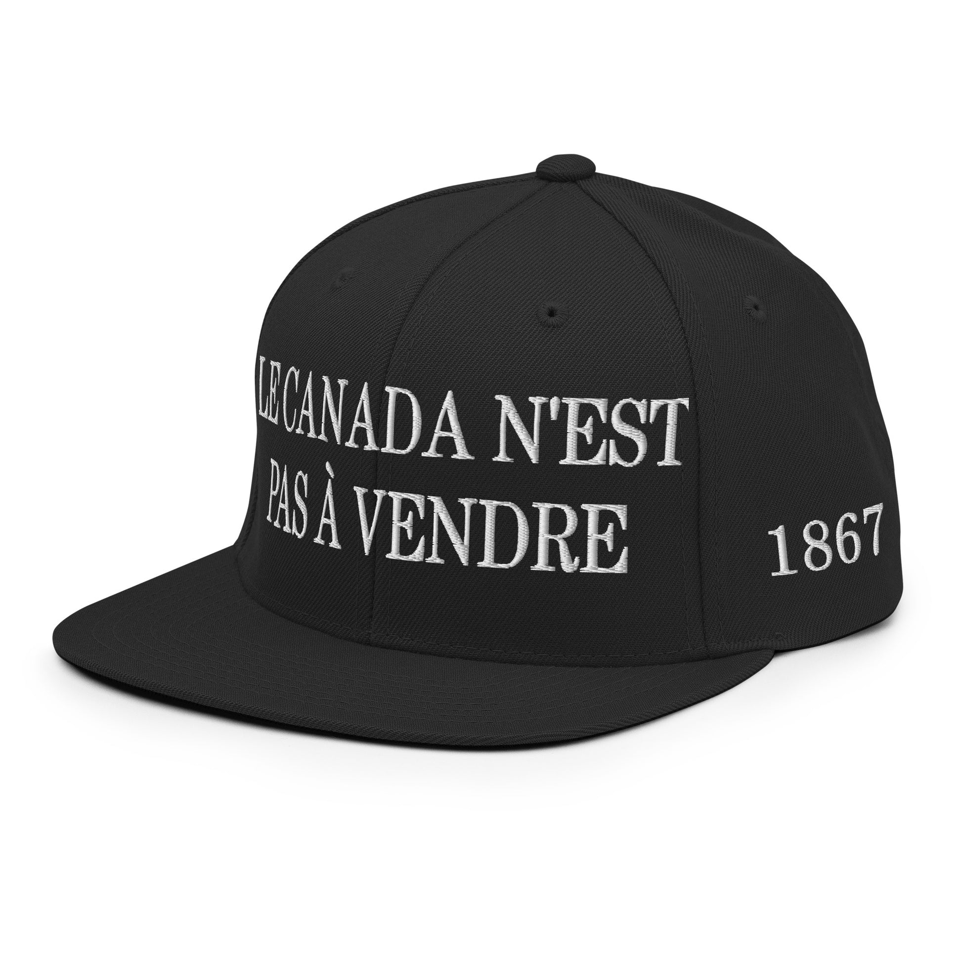 Le Canada n'est pas à Vendre Canada is not for Sale Flag 1867 Embroidered Flat Bill Brim Snapback Hat Black Red