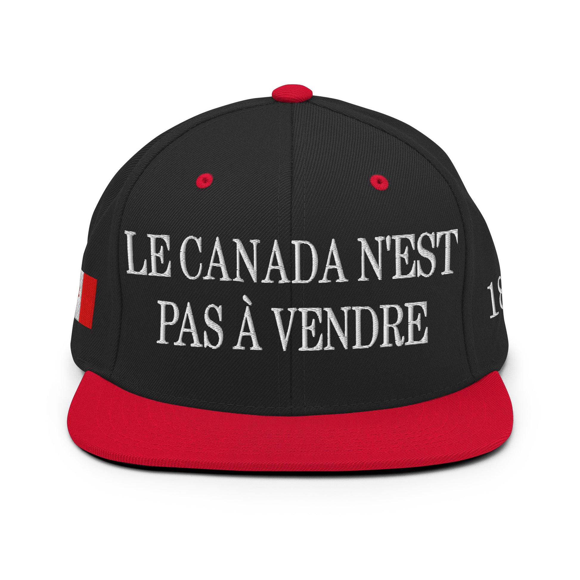 Le Canada n'est pas à Vendre Canada is not for Sale Flag 1867 Embroidered Flat Bill Brim Snapback Hat Black Red