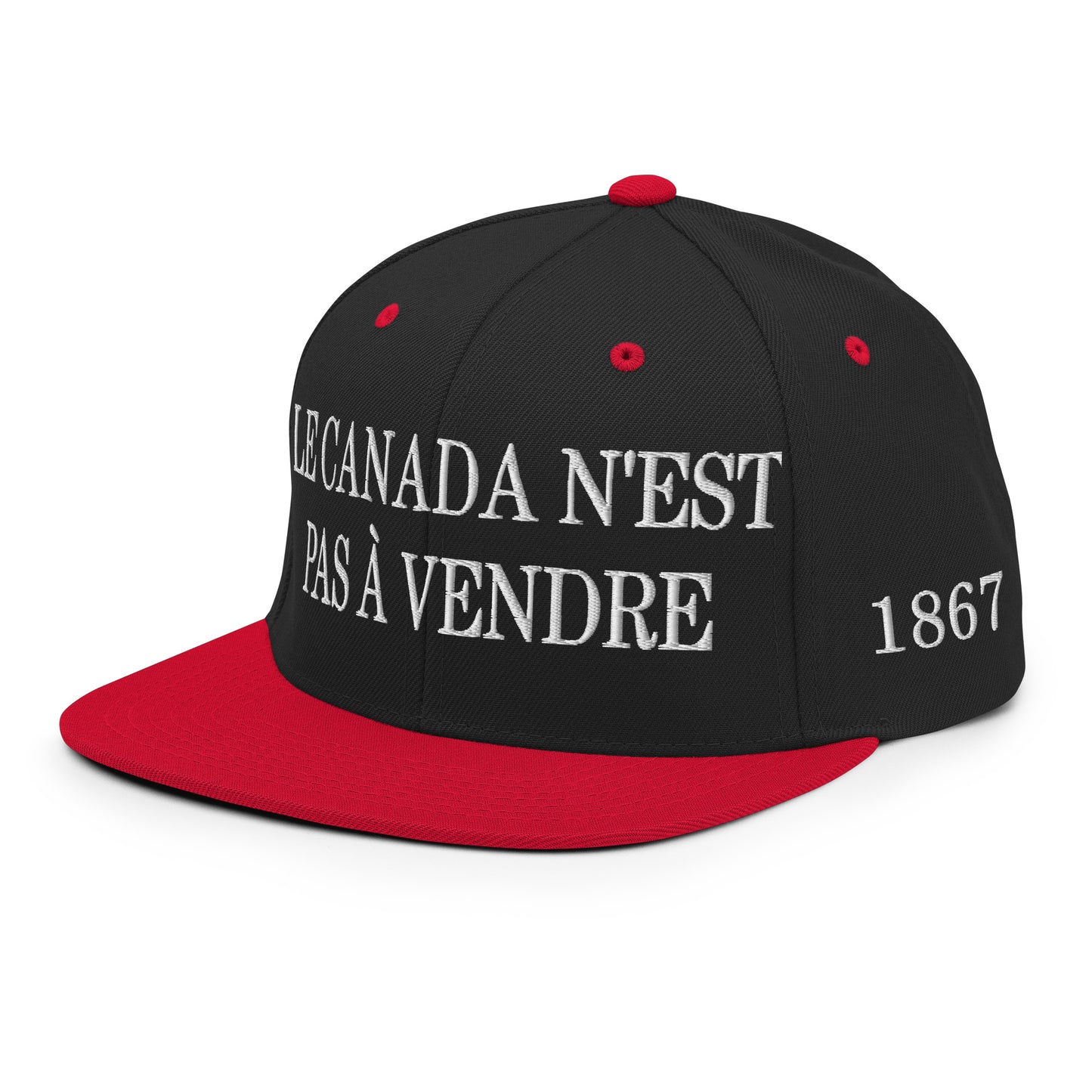 Le Canada n'est pas à Vendre Canada is not for Sale Flag 1867 Embroidered Flat Bill Brim Snapback Hat Black Red