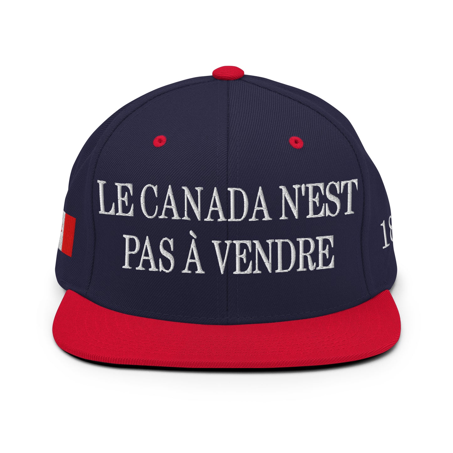 Le Canada n'est pas à Vendre Canada is not for Sale Flag 1867 Embroidered Flat Bill Brim Snapback Hat Navy Red