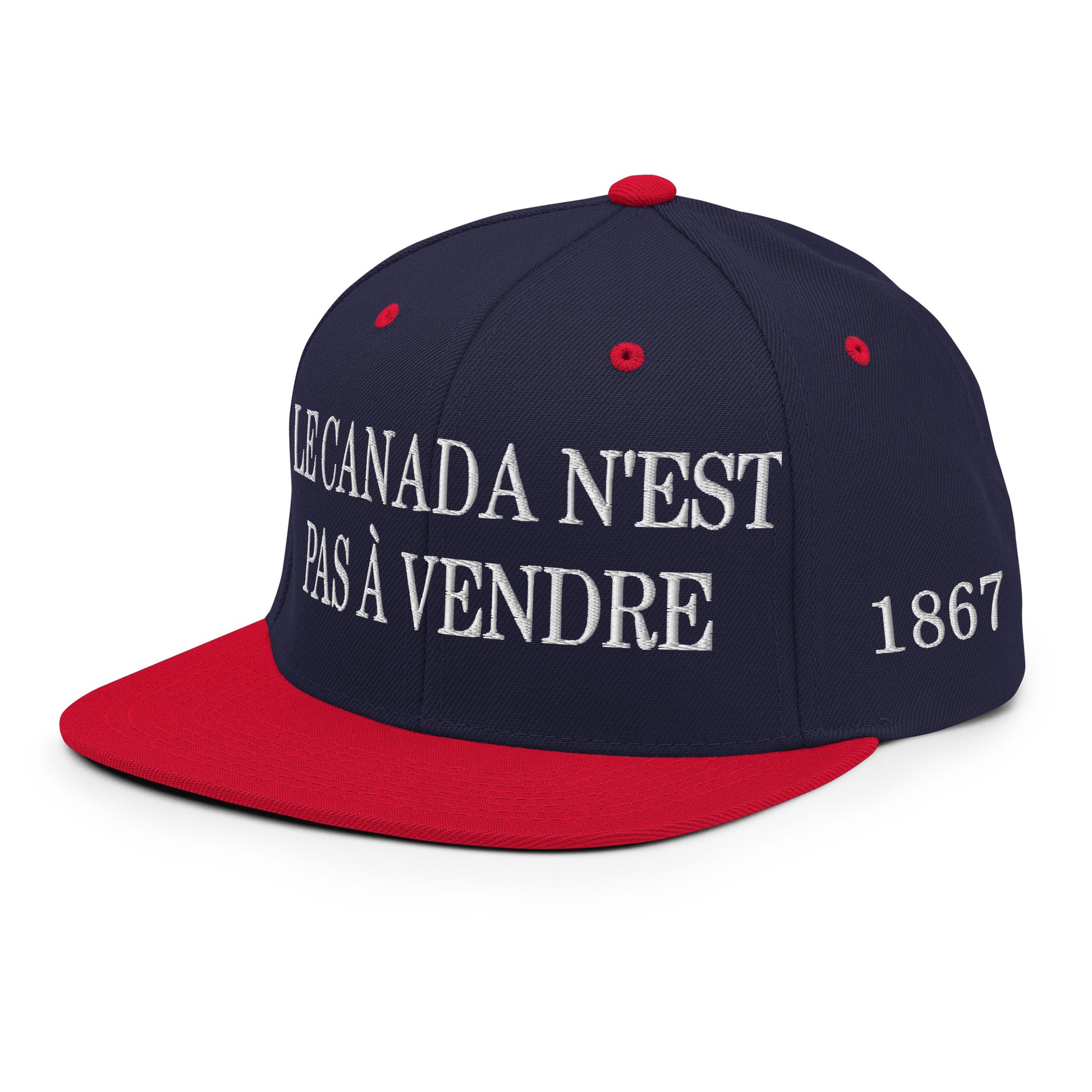 Le Canada n'est pas à Vendre Canada is not for Sale Flag 1867 Embroidered Flat Bill Brim Snapback Hat Navy Red