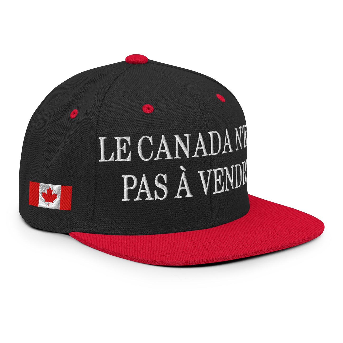 Le Canada n'est pas à Vendre Canada is not for Sale Flag 1867 Embroidered Flat Bill Brim Snapback Hat Black Red