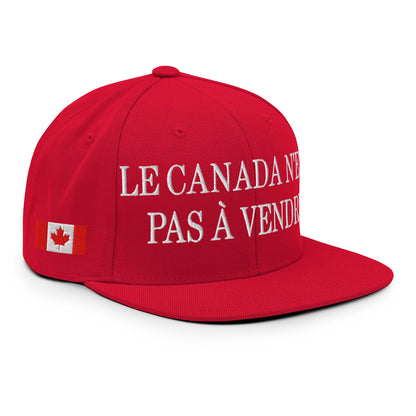 Le Canada n'est pas à Vendre Canada is not for Sale Flag 1867 Embroidered Flat Bill Brim Snapback Hat Red