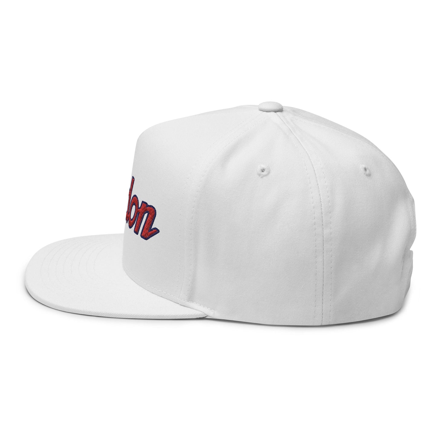 Let's Go Brandon Script 5 Panel Flat Bill Brim Snapback Hat White