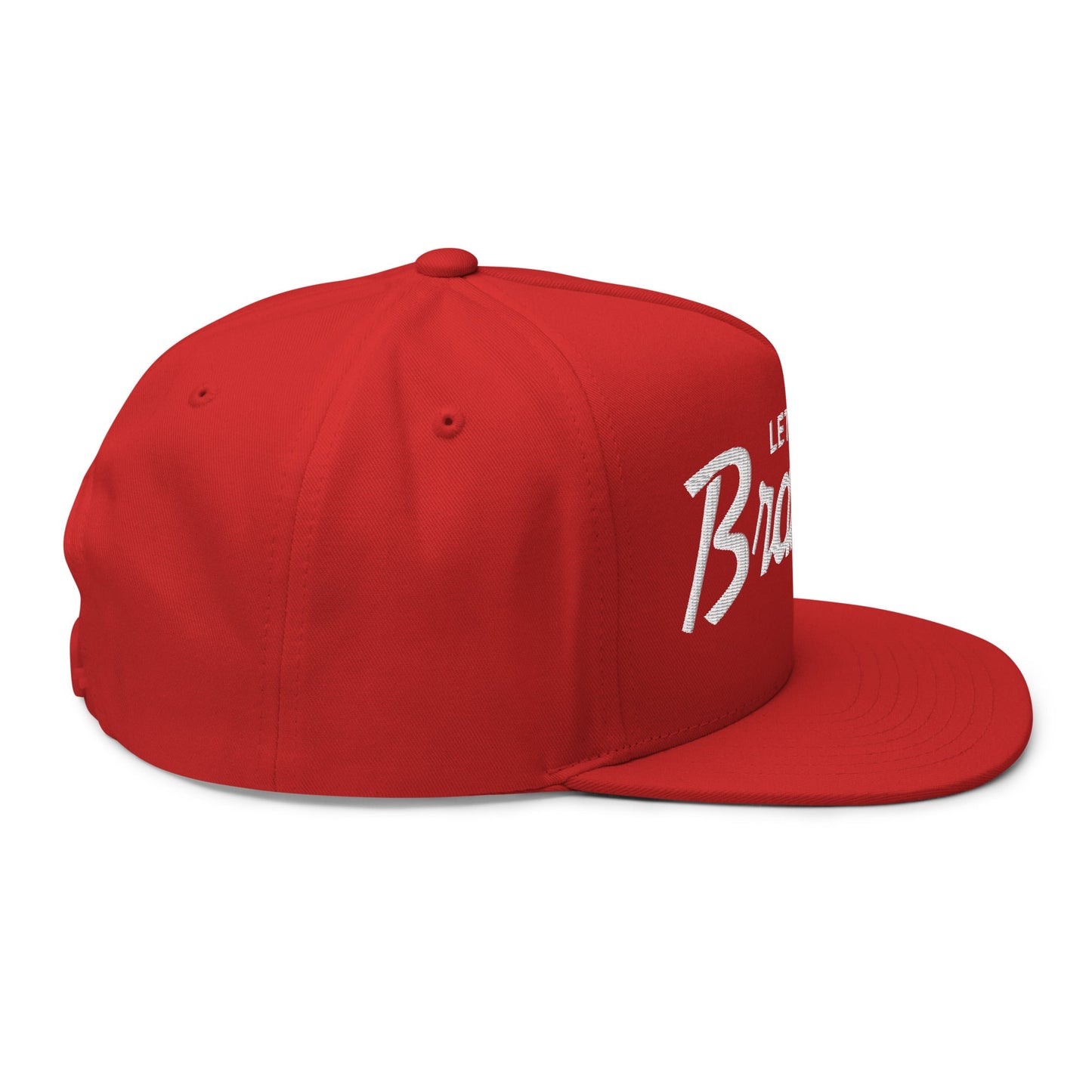 Let's Go Brandon Script 5 Panel Flat Bill Brim Snapback Hat Red