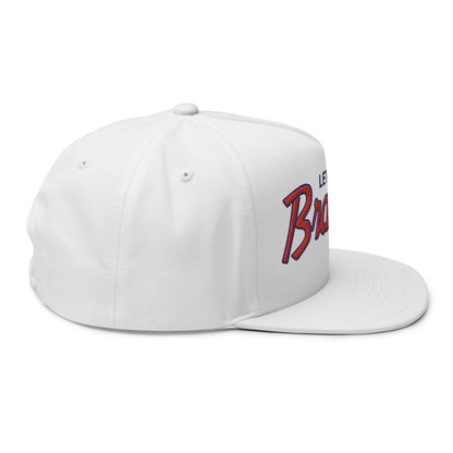 Let's Go Brandon Script 5 Panel Flat Bill Brim Snapback Hat White