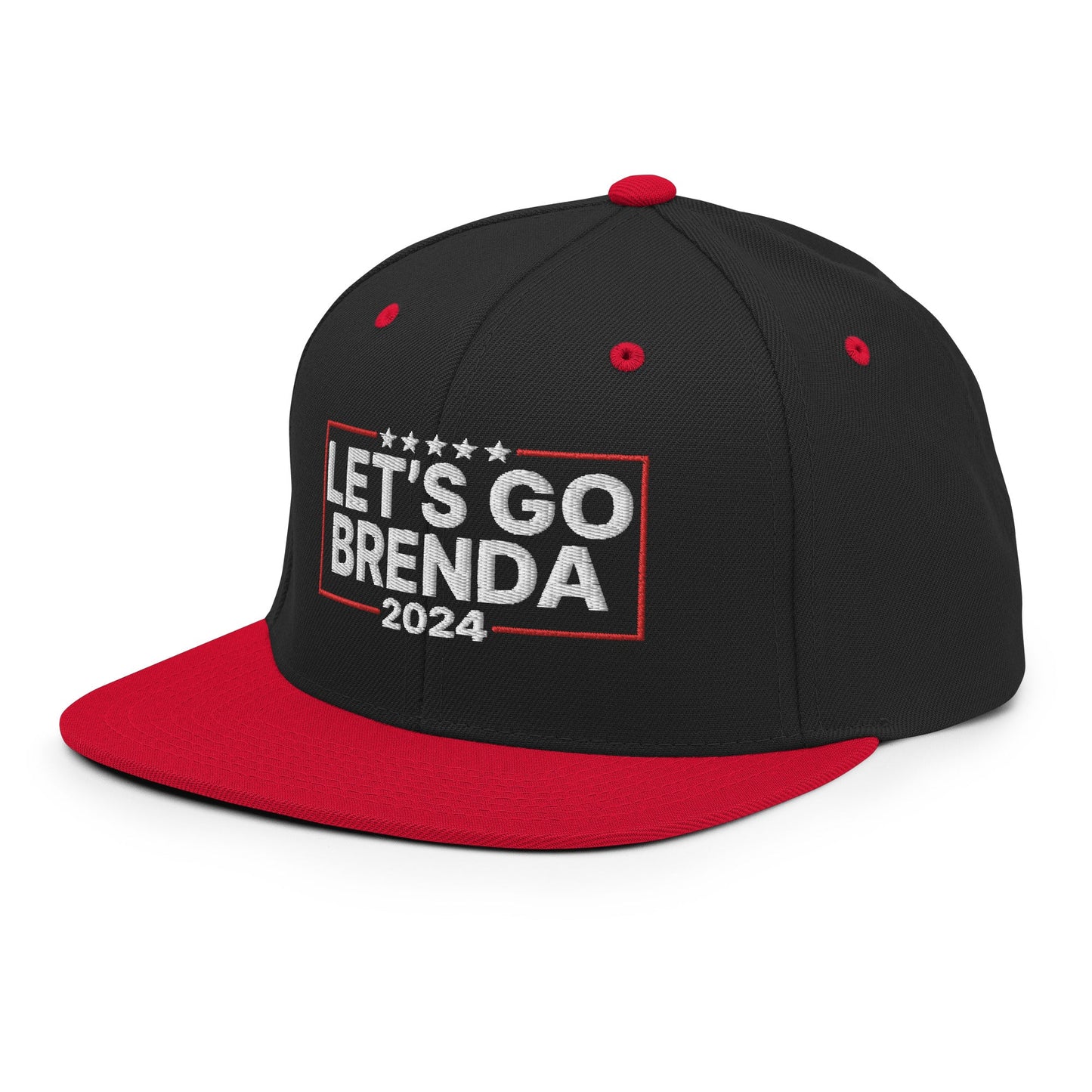 Let's Go Brenda FKH Flat Bill Brim Snapback Hat Black Red