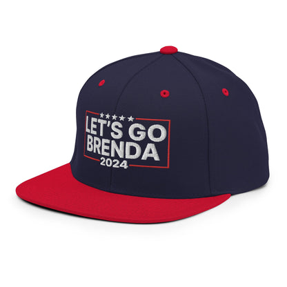 Let's Go Brenda FKH Flat Bill Brim Snapback Hat Navy Red