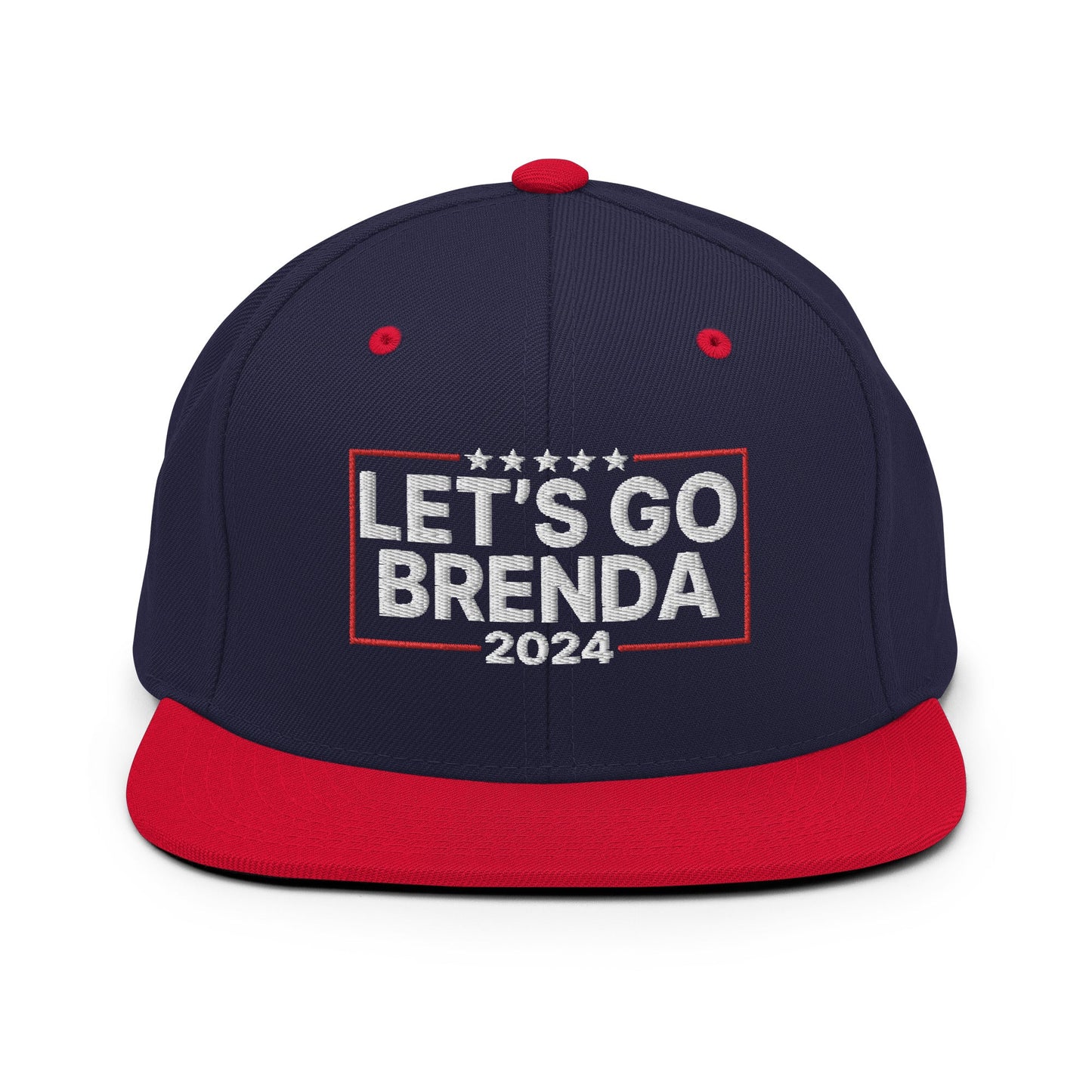 Let's Go Brenda FKH Flat Bill Brim Snapback Hat Navy Red