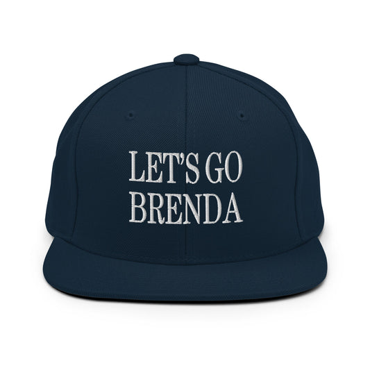 Let's Go Brenda Flat Bill Brim Snapback Hat Dark Navy