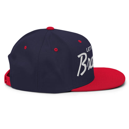 Let's Go Dark Brandon Vintage Sports Script Snapback Hat Navy Red