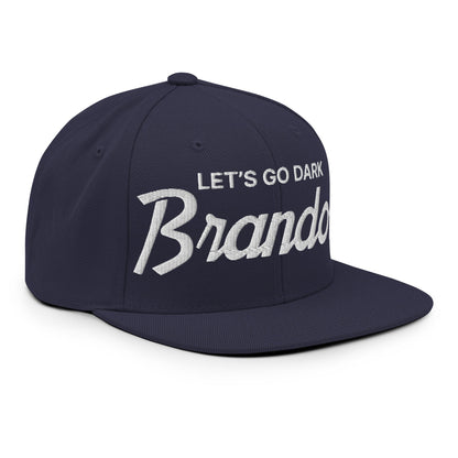 Let's Go Dark Brandon Vintage Sports Script Snapback Hat Navy