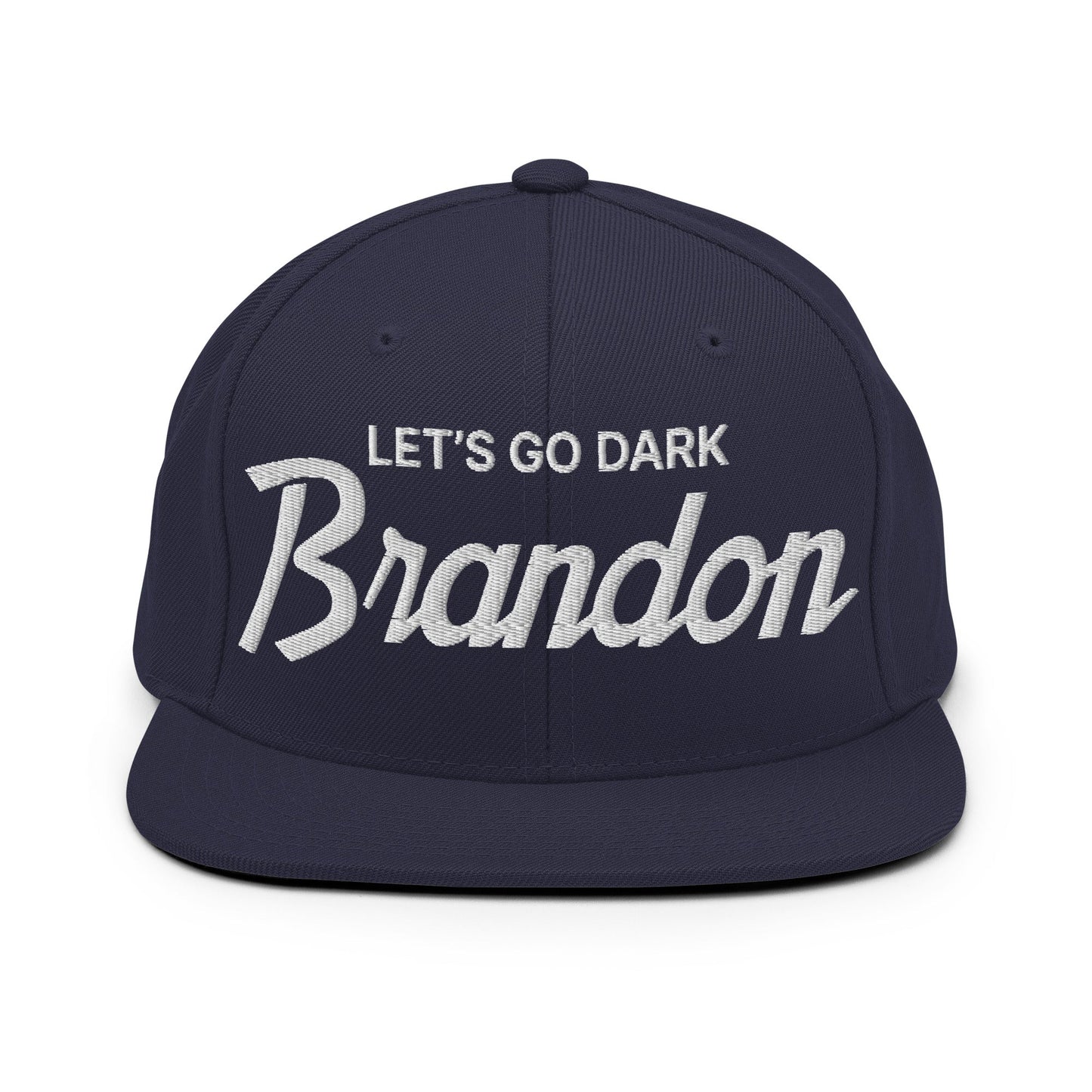 Let's Go Dark Brandon Vintage Sports Script Snapback Hat Navy