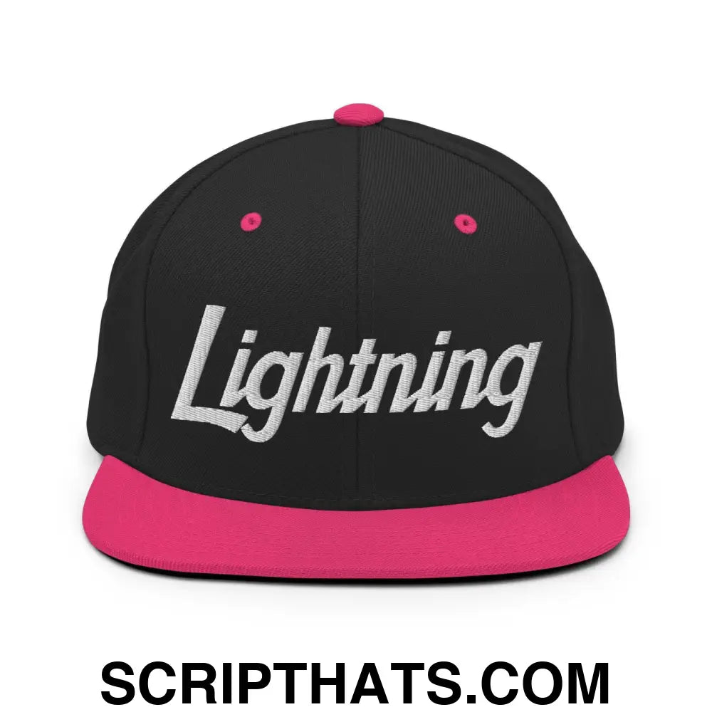 Lightning School Mascot Script Snapback Hat Black Neon Pink