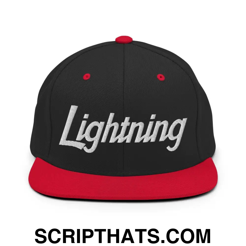 Lightning School Mascot Script Snapback Hat Black Red