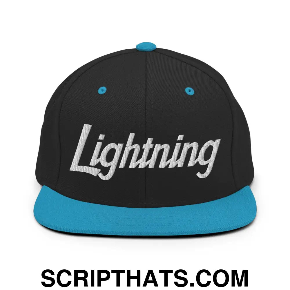 Lightning School Mascot Script Snapback Hat Black Teal