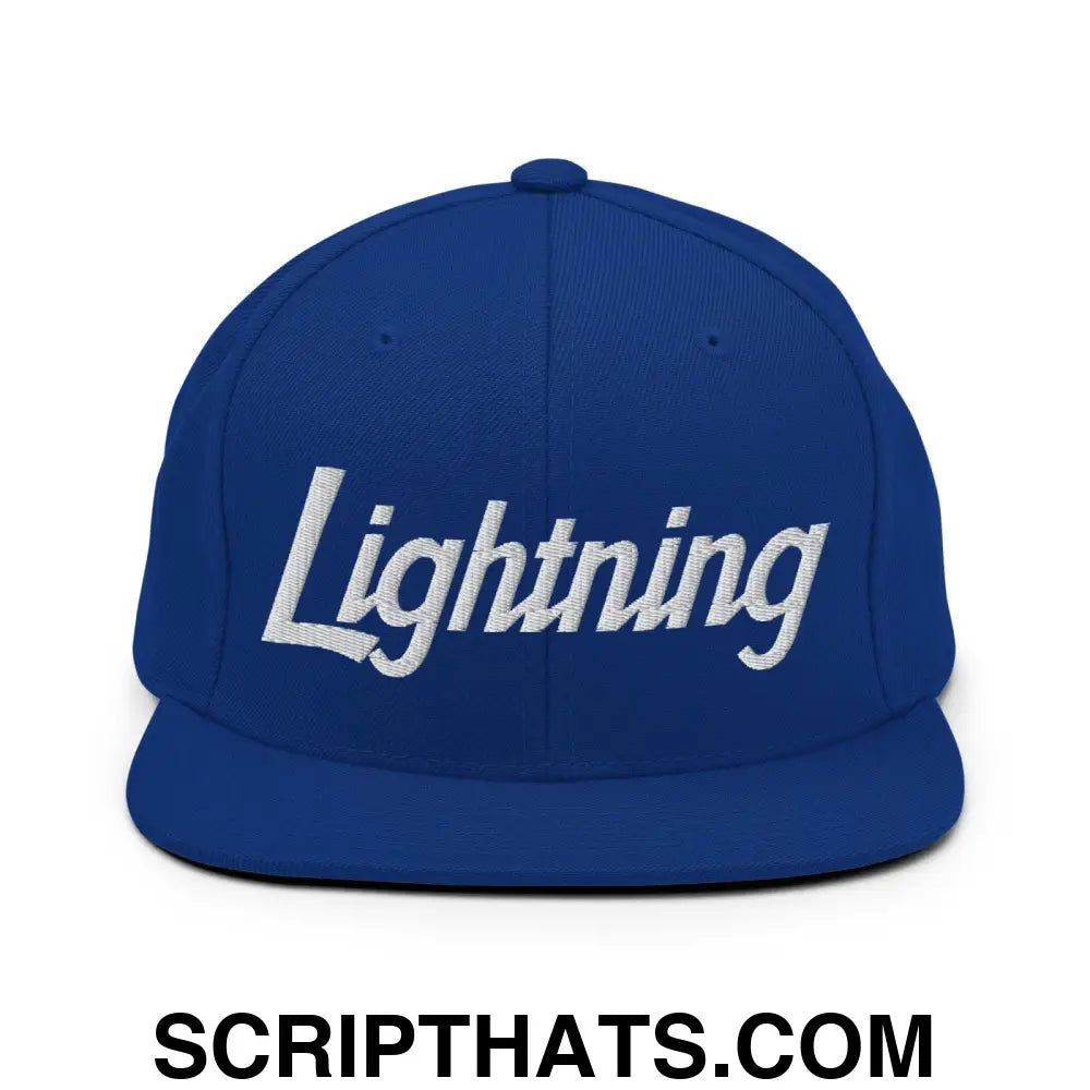 Lightning School Mascot Script Snapback Hat Royal Blue