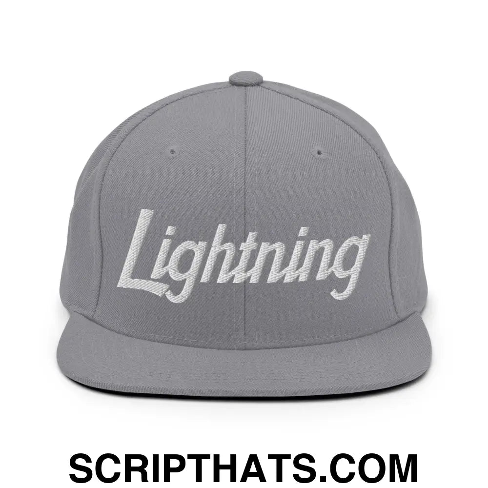 Lightning School Mascot Script Snapback Hat Silver