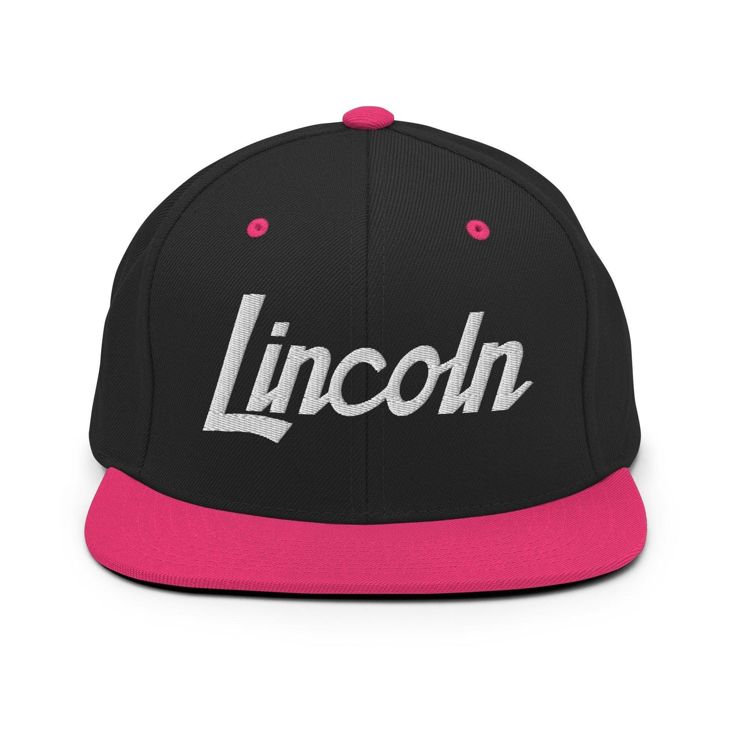 Lincoln Script Snapback Hat Black Neon Pink