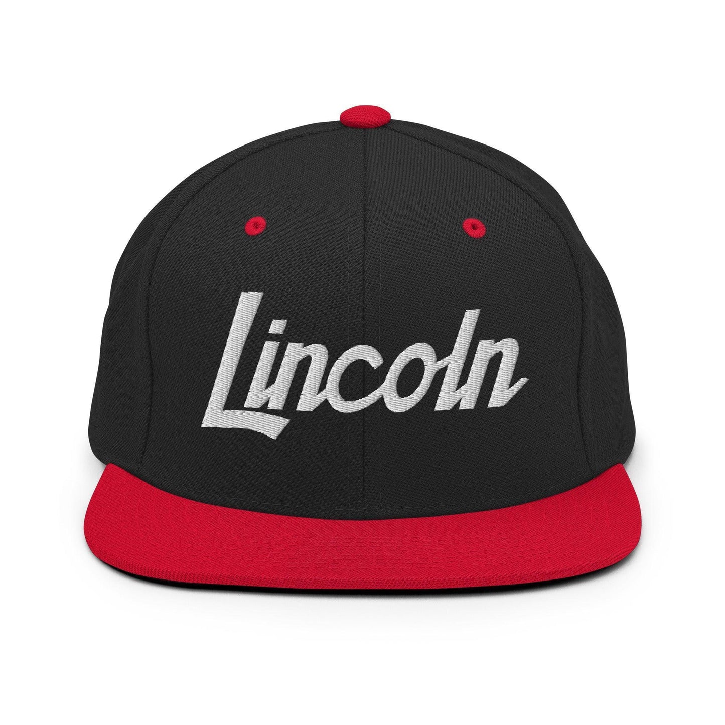 Lincoln Script Snapback Hat Black Red