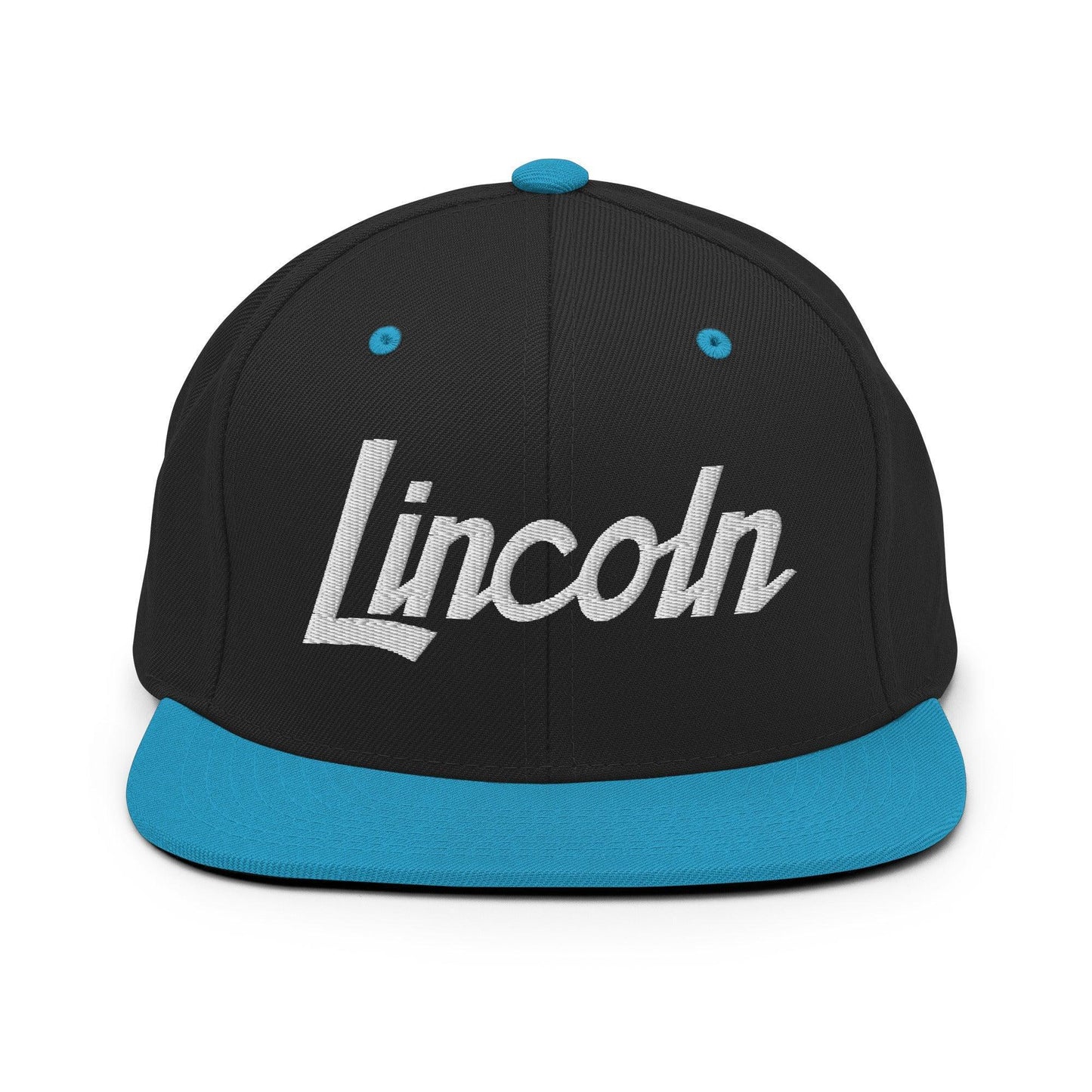 Lincoln Script Snapback Hat Black Teal