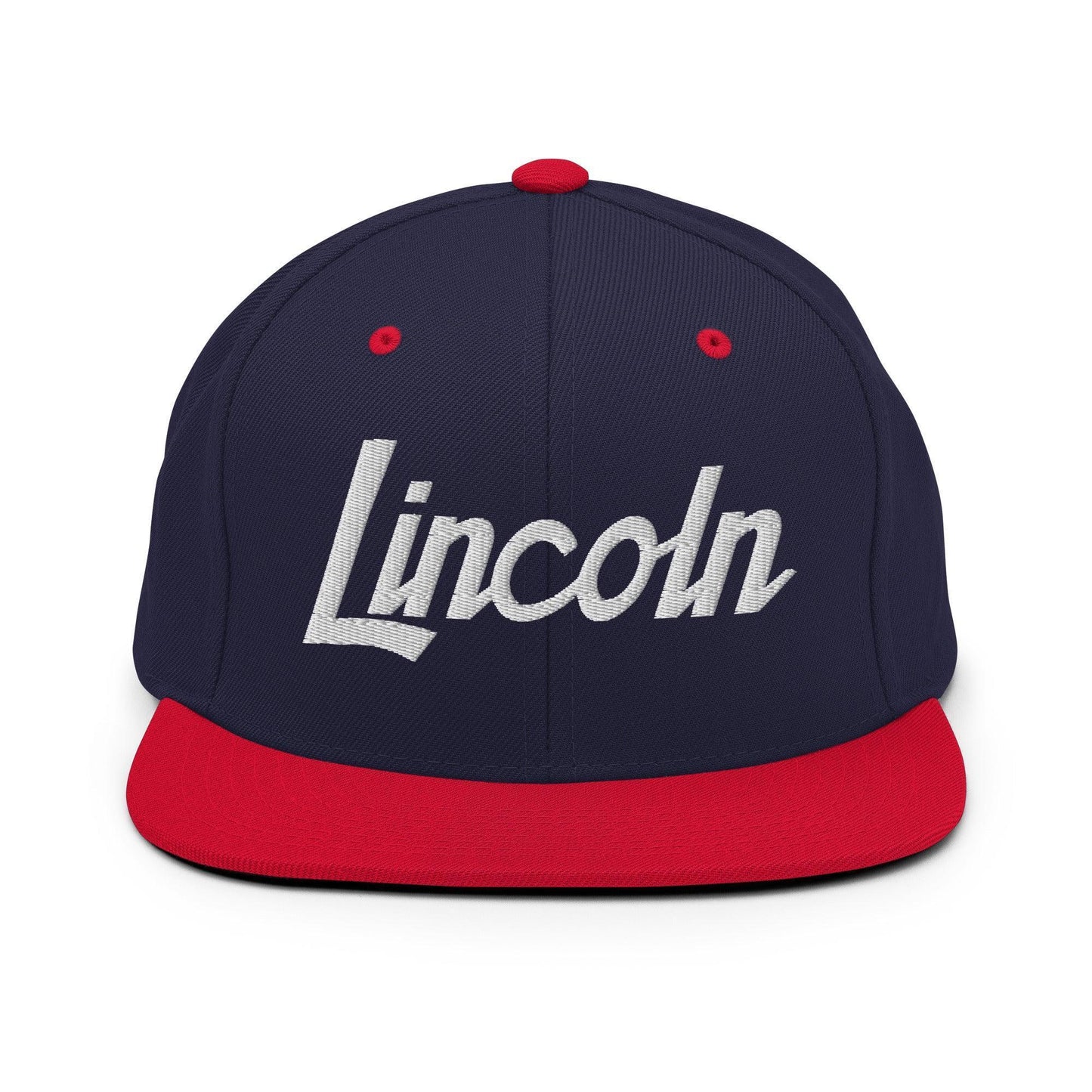 Lincoln Script Snapback Hat Navy Red