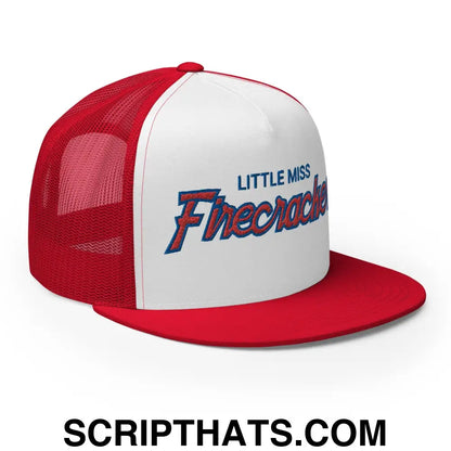 Little Miss Firecracker 4th of July Funny Snapback Trucker Hat Red White Red