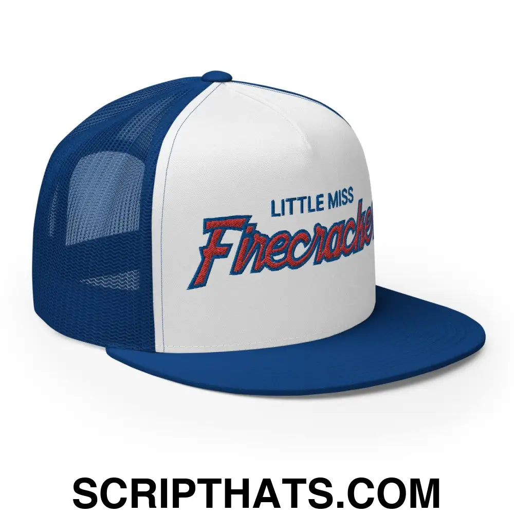 Little Miss Firecracker 4th of July Funny Snapback Trucker Hat Royal White Royal