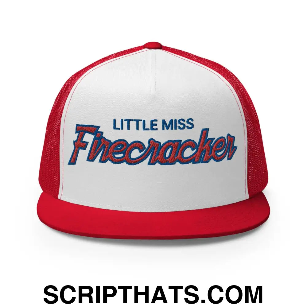 Little Miss Firecracker 4th of July Funny Snapback Trucker Hat Red White Red