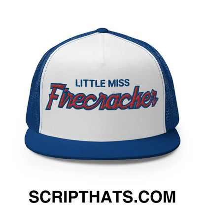 Little Miss Firecracker 4th of July Funny Snapback Trucker Hat Royal White Royal