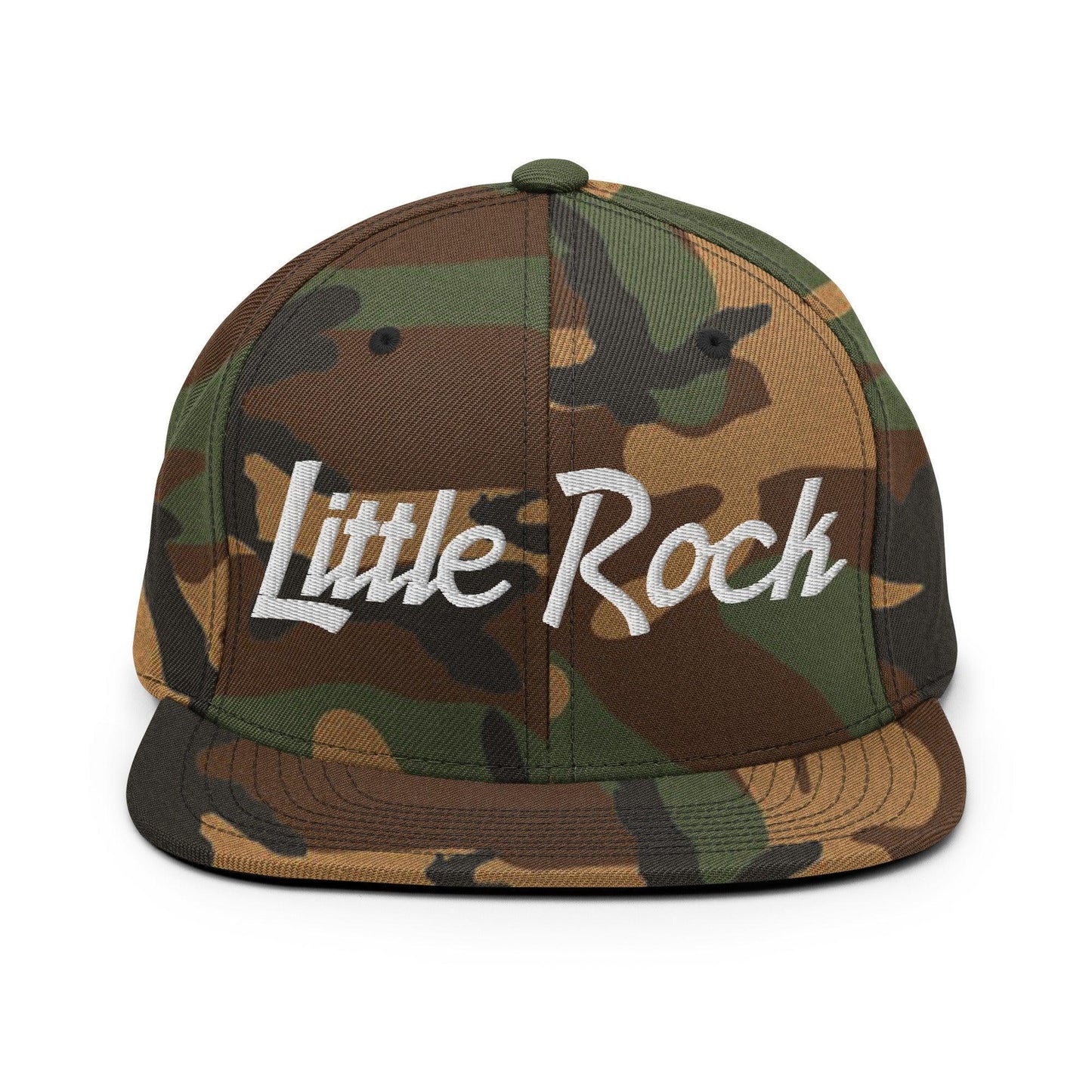 Little Rock Script Snapback Hat Green Camo