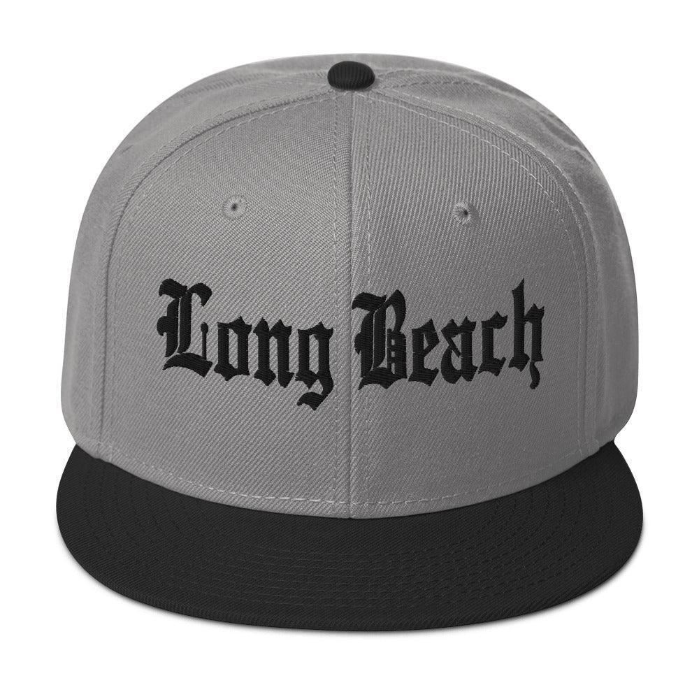 Long Beach II Old English Snapback Hat Black Gray Gray