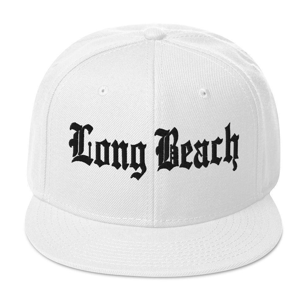 Long Beach II Old English Snapback Hat White