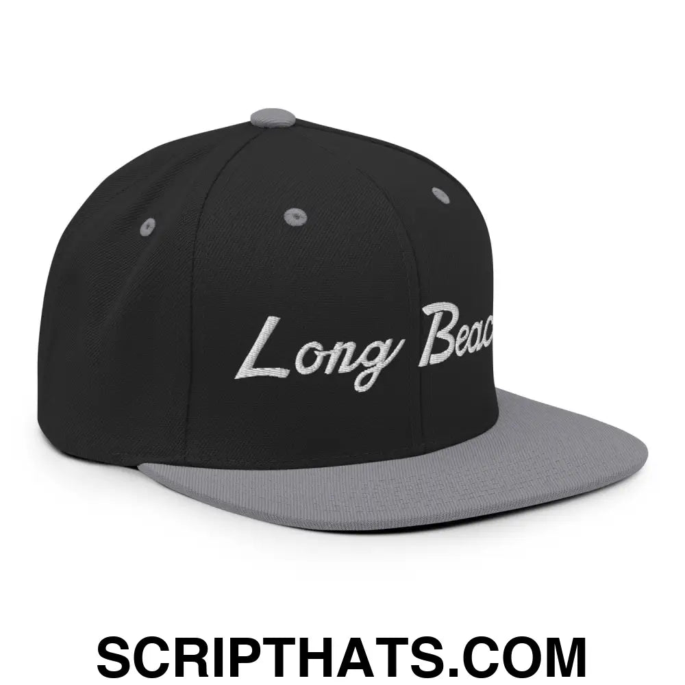 Long Beach II Script Snapback Hat Black Silver