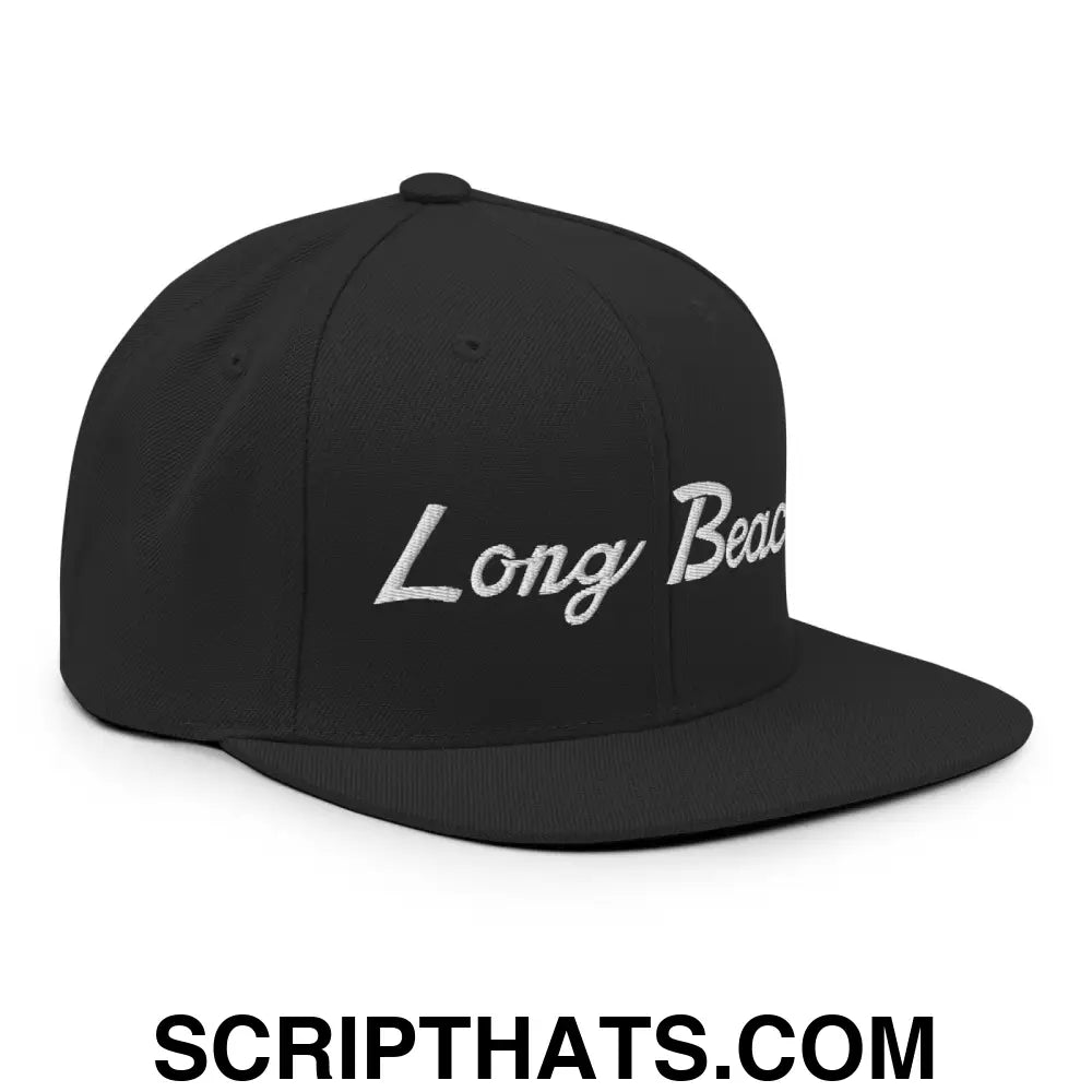 Long Beach II Script Snapback Hat Black