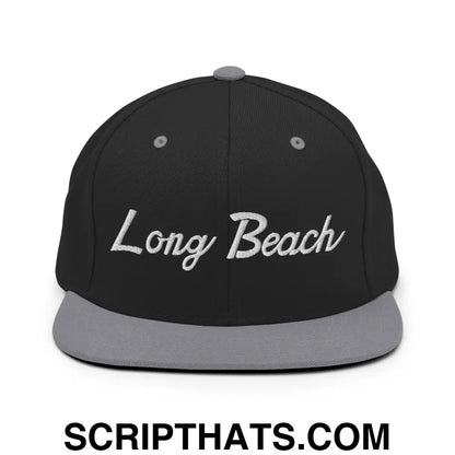 Long Beach II Script Snapback Hat Black Silver