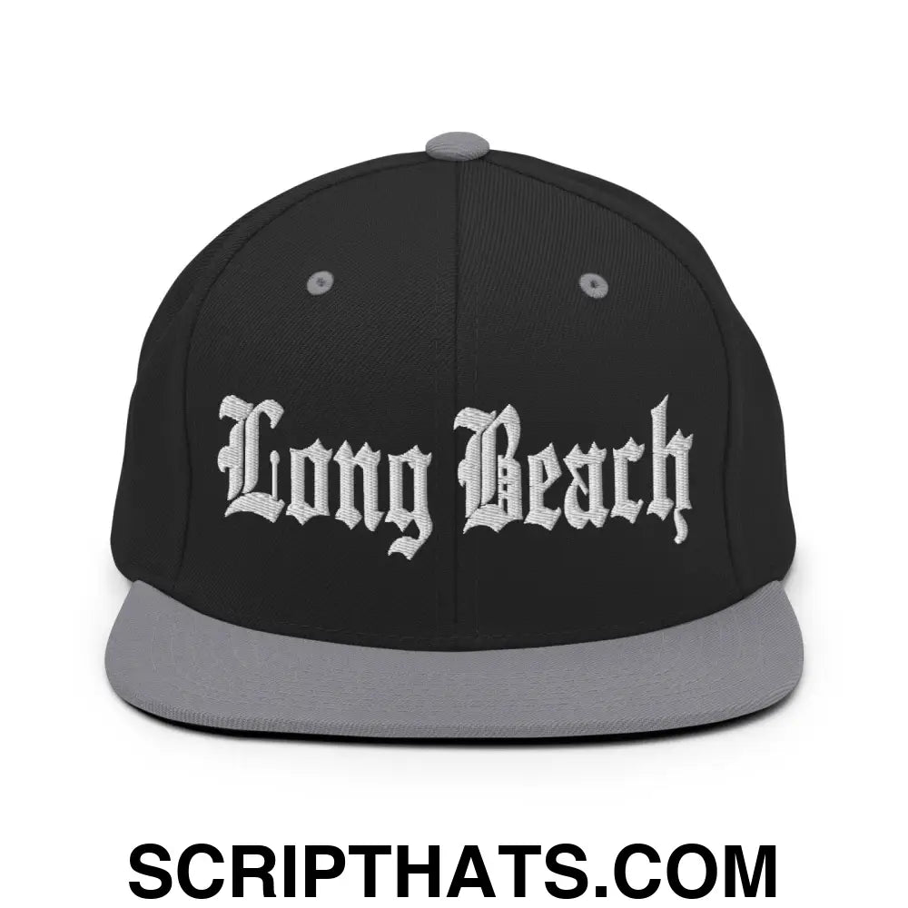 Long Beach Old English Snapback Hat Black Silver