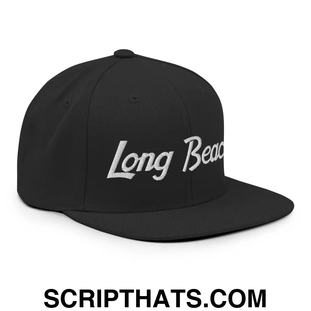 Long Beach Script Snapback Hat Black