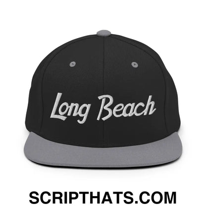 Long Beach Script Snapback Hat Black Silver